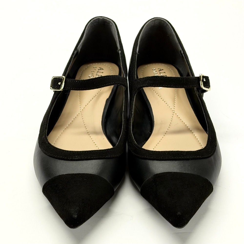 Alfani Step N Flex Ankle Strap Pointed Toe Flats Black Gold Sze 6M Classic Comfy - Picture 7 of 10